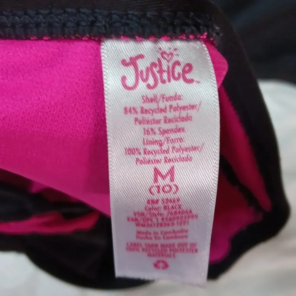 Justice Black and Pink Kids Swim Set Size M 10 Preowned